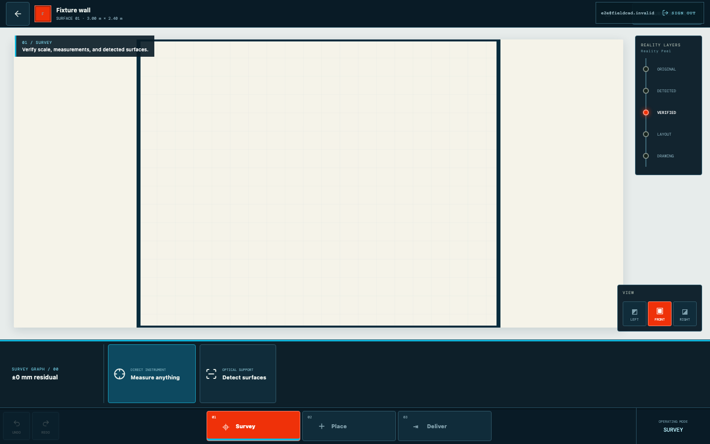 Calibrate with a long baseline — FieldCAD product interface